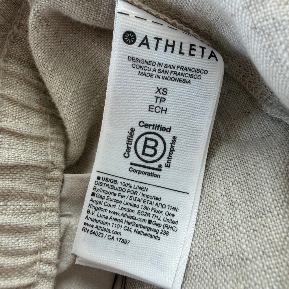 Athleta XS Retreat 100% Linen Drawstring Shorts Relaxed Fit Mid‎ Rise undyed - Picture 8 of 11